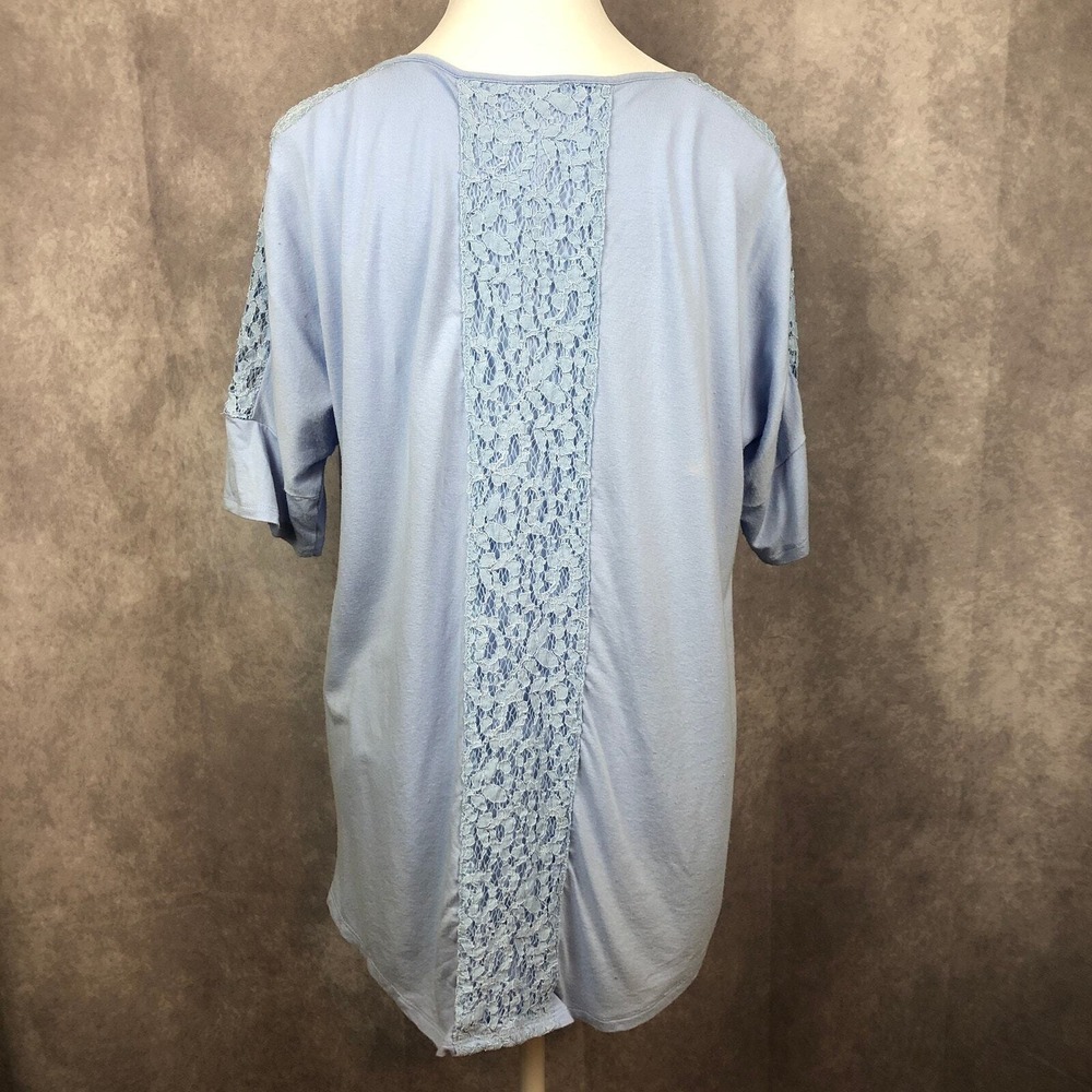 Chico's Shirt Womens 0 / Small Top Blue Lace Shoulder Back Insert Pullover Boho
